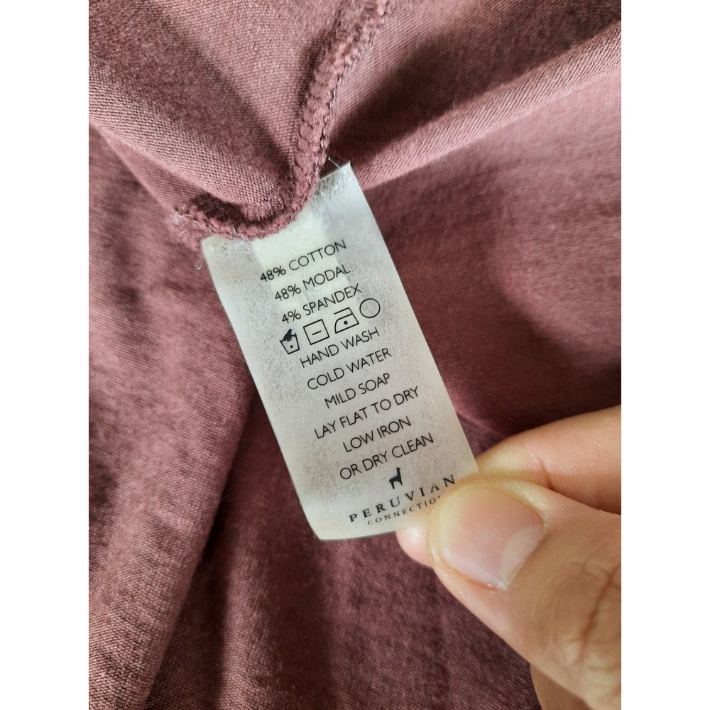 Peruvian Connection Women Large Mini Dress Choco Cotton Modal Pleated Round Neck - Picture 5 of 11